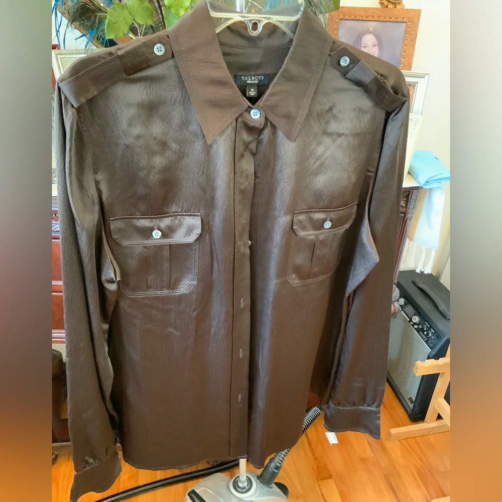 Talbots Chocolate Brown Silk Blouse, NWT, size 16